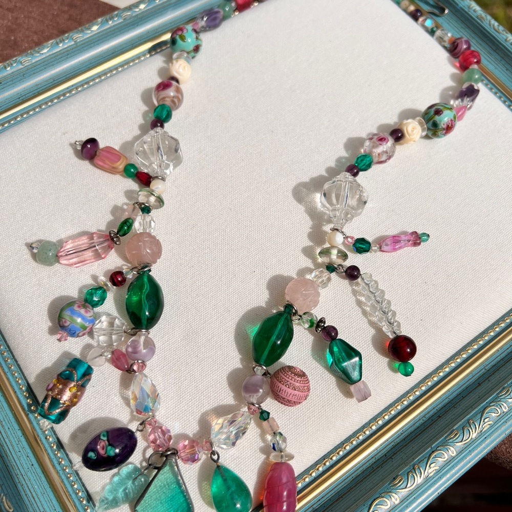 Vintage murano Colorful art glass Beaded Necklace